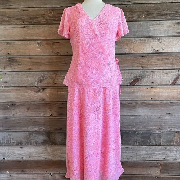 Spago Collection Pink Short Sleeve Maxi Dress Size 12 EUC - Picture 1 of 9